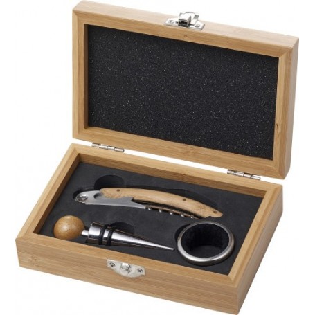 Set vino in bamboo ed acciaio inox